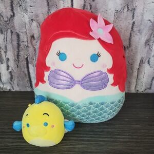 Squishmallow Disney The Little Mermaid Ariel 10" and Flounder 4", EUC